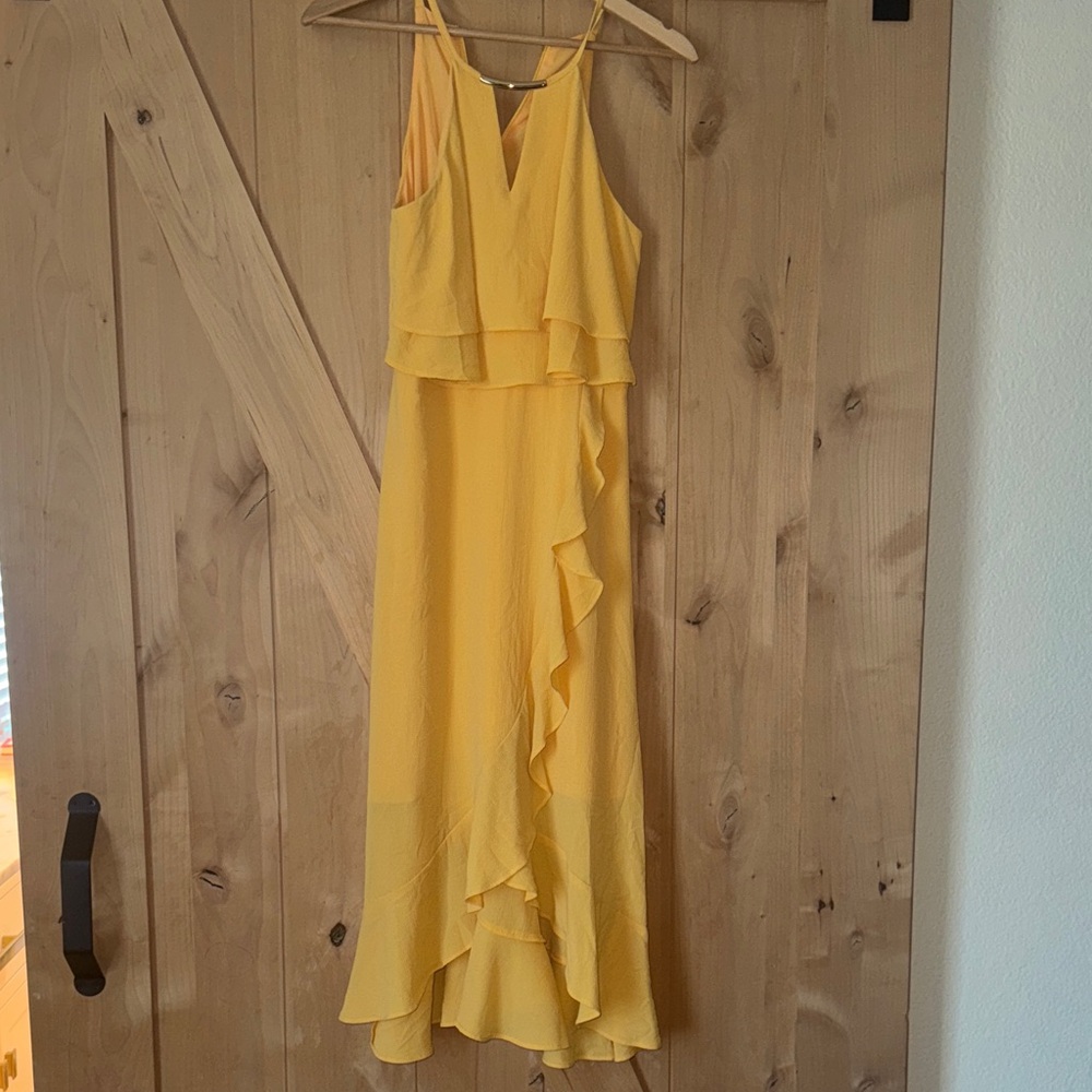 Kensie Yellow High Low Ruffle Dress